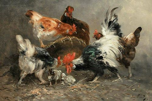 Chickens Hens & Chicks Oil Painting