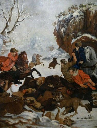 Frozen Winter Bear Hunt Oil Painting
