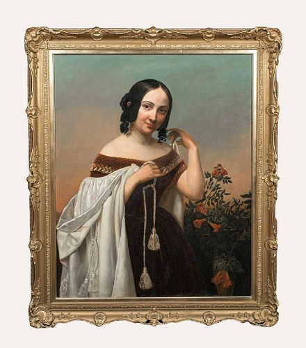 Garden Portrait Of A Girl In A Velvet Dress Oil