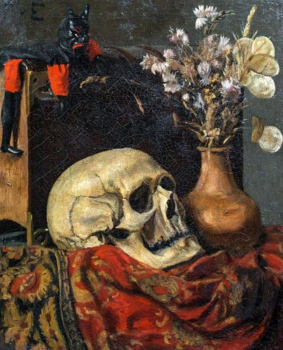 Memento Mori Vanitas Skull Chinese Demon Oil Painting