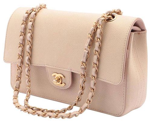 Chanel Ultra Rare Beige Caviar No Quilted Classic Flap