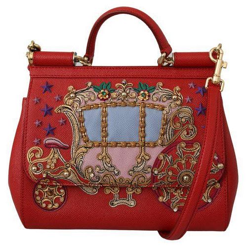 Red Leather Carriage Purse Borse Satchel SICILY Bag