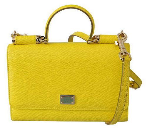 Yellow Solid Gloss Sling Phone Borse VON Leather Bag