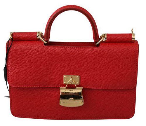 Red Gold Padlock Sling Phone Clutch Leather Sicily Bag
