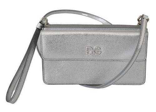 Silver DG Logo Crystals Shoulder Borse Bag Leather Bag