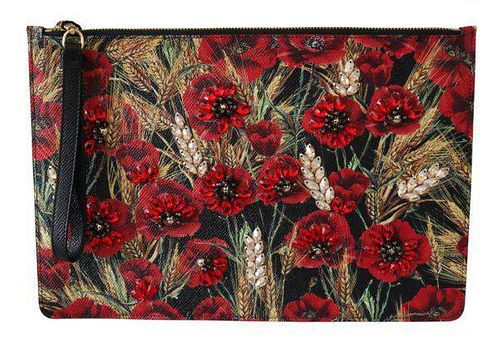 Black Floral Crystals Micro Hand Purse Clutch Leather