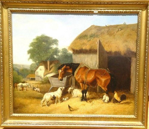 Farm Horse, Goat, Chickens, Dog, and Pig Oil Painting