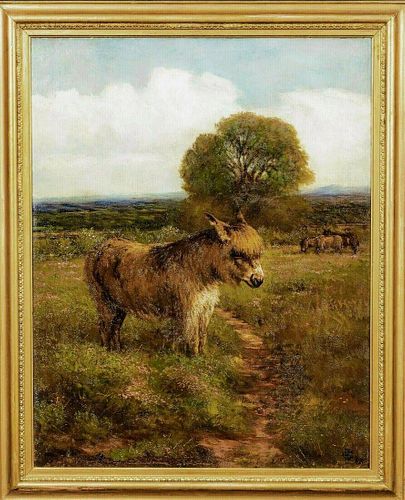 Portrait Donkey In A Field Landscape Oil Painting