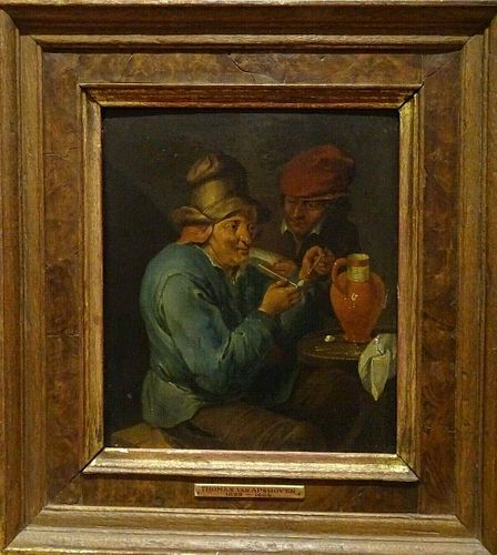 Peasants Smoking Tavern Oil Painting