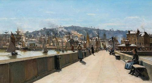 Port Cherbourg Bridge Landscape Oil Painting