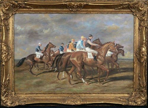 Horse & Jockeys "Start OF The Race" Oil Painting