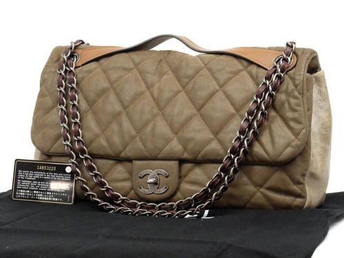Chanel Classic Flap Extra Large Maxi 2way Brown Leather