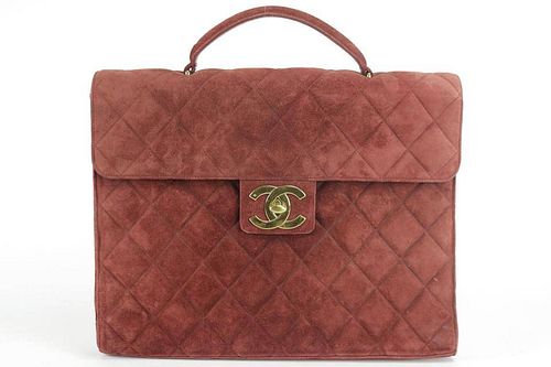 Chanel Jumbo Burgundy Quilted Suede Attache Business