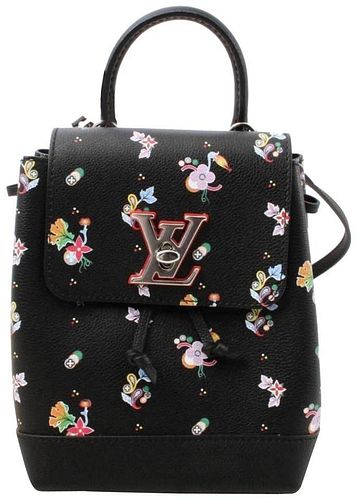 Louis Vuitton Black Leather Floral Mini Lockme Backpack