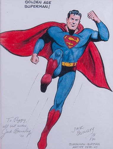 Jack Burnley Signed Superman Litho, Framed