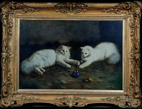 Angora Cats Playing Oil Painting