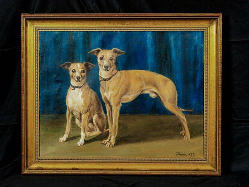Portrait Of Two Whippets Oil Painting