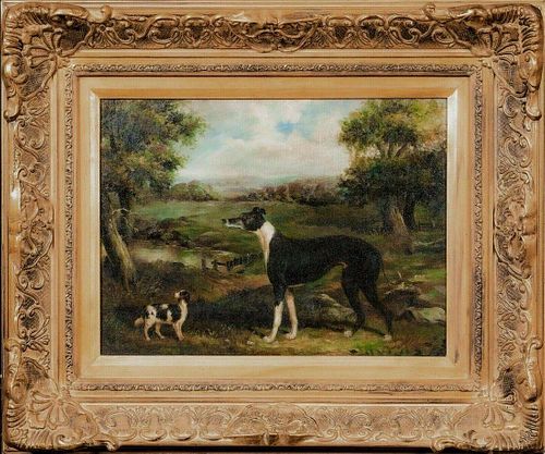 Greyhound and Terrier Spaniel Dog Oil Painting
