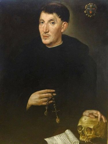 Augustinian Monk Skull Rosary Portrait Oil Painting