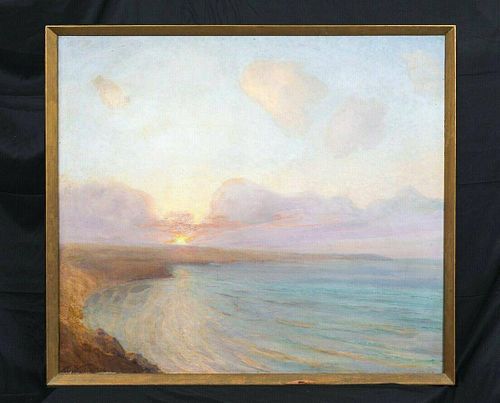 Sunset Coastal Beach Seascape Landscape Oil Painting