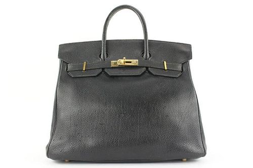 Hermes Black Leather Birkin Haut A Courroies 32 Hac Bag