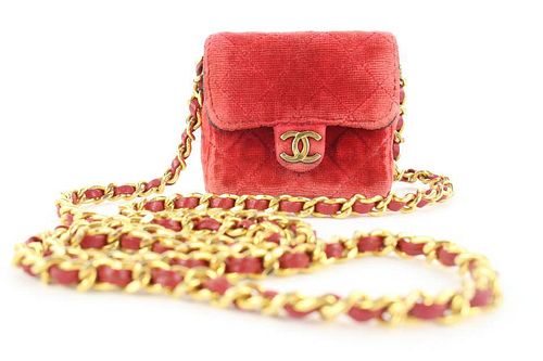 Chanel Micro Nano Red Quilted Velvet Mini Classic Flap