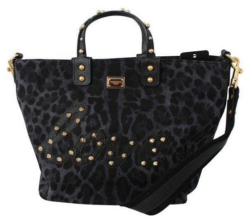 Blue Leopard Love Patch Studs Shopping Tote Bag