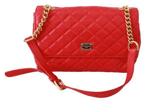 Red Leather Quilted Shoulder Borse Purse Satchel Bag