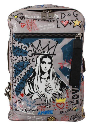 Gray #dgfamily Print Travel School Backpack Nylon Bag