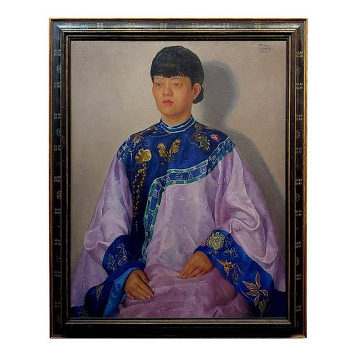 Chinese Woman Wearing a Wedding Dress Oil Painting