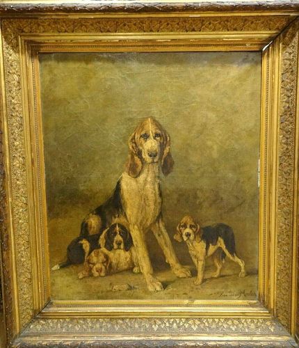 Hounds Mother & Puppies Portrait Oil Painting