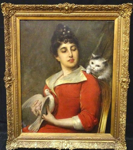 Cat & Bird Portrait Oil Painting