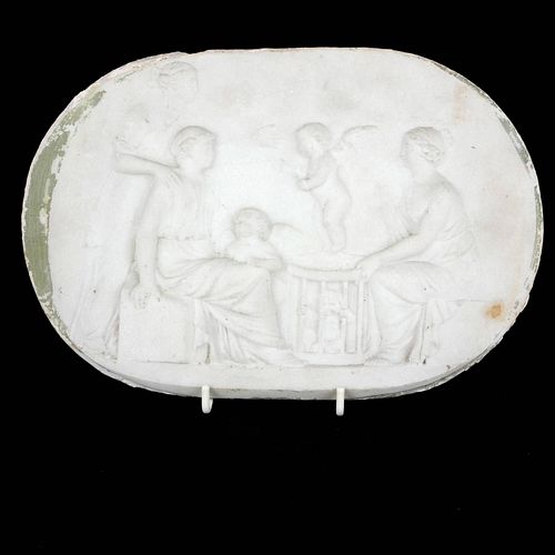A 19TH CENTURY CARVED MARBLE OVAL PLAQUE
