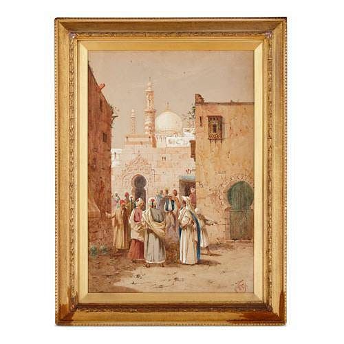 LARGE ORIENTALIST WATERCOLOUR PAINTING BY LYNTON
