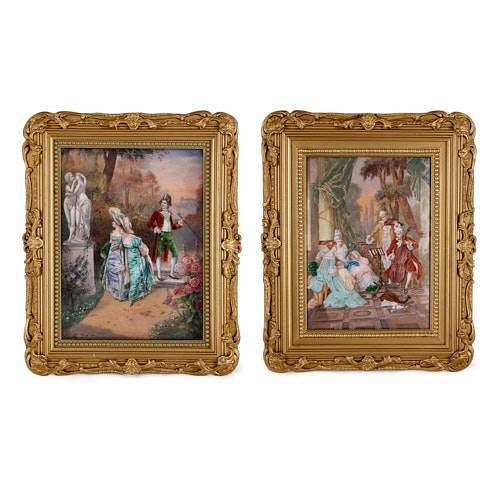 PAIR OF LARGE ROCOCO STYLE LIMOGES ENAMEL PLAQUES