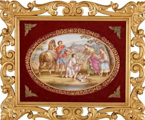 ROYAL VIENNA PORCELAIN PLAQUE IN A GILTWOOD FRAME By