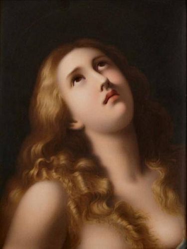 PAINTED KPM PORCELAIN PLAQUE PORTRAYING MARY MAGDALENE