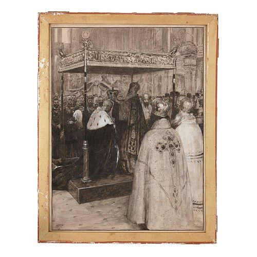 CROWNING OF A TZAR', RUSSIAN GRISAILLE WATERCOLOUR