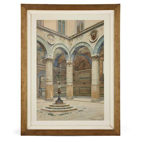 WATERCOLOUR PAINTING OF PALAZZO VECCHIO COURTYARD BY