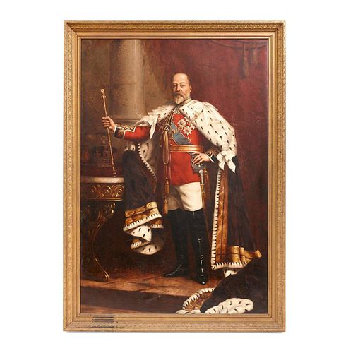 LARGE OIL PAINTING OF KING EDWARD VII, ATTRIBUTED TO
