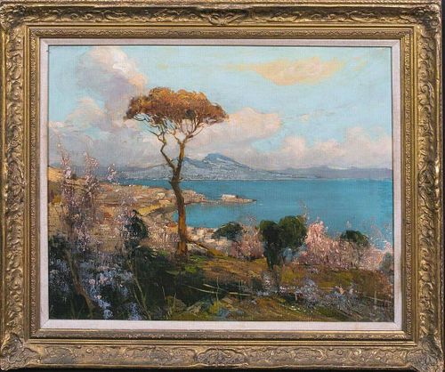 Bay Of Naples Mount Vesuvius Landscape Oil Painting