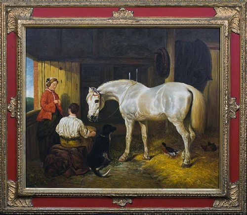 Horse, Dog & Ducks Oil Painting