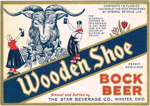 1934 Wooden Shoe Bock Beer 12oz OH75-11 Minster, Ohio