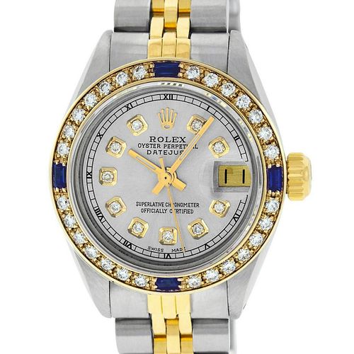 Rolex Ladies Datejust Watch SS & 18K Yellow Gold Grey