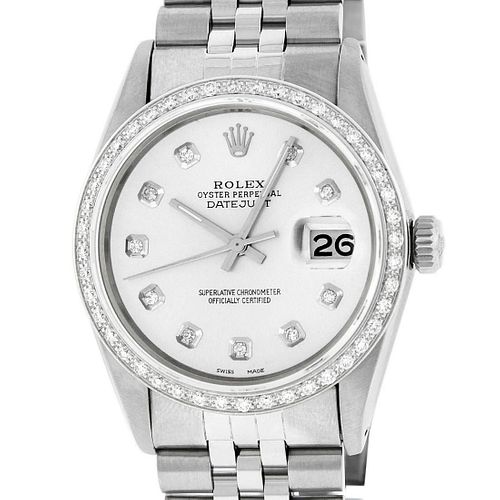 Rolex Mens Datejust Watch SS & 18K White Gold Silver