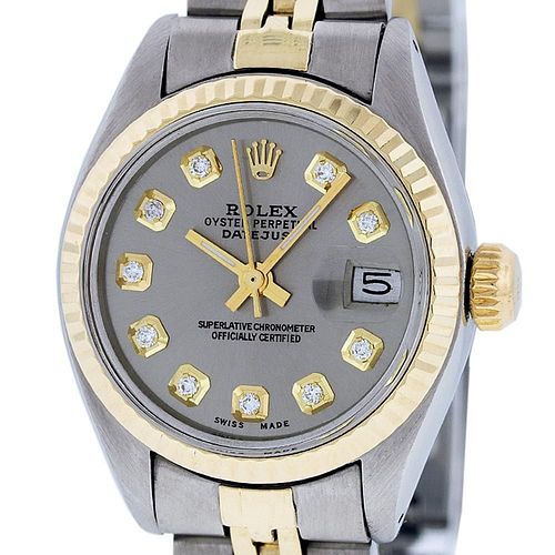 Rolex Ladies Datejust Watch SS & Yellow Gold Grey