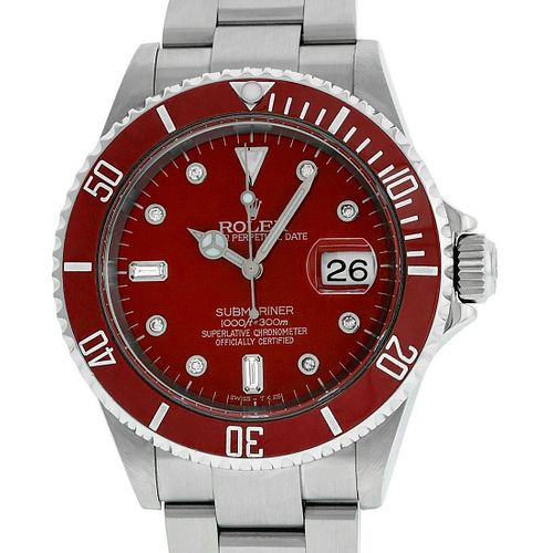 Rolex Mens Submariner 16610 Watch Stainless Steel Red