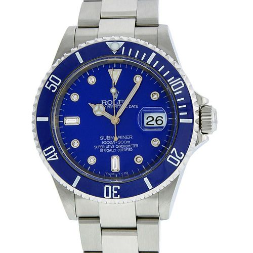 Rolex Mens Submariner 16610 Watch Stainless Steel Blue