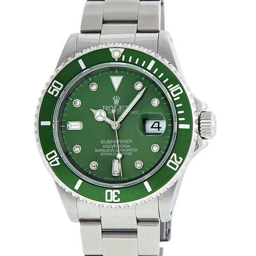 Rolex Mens Submariner 16610 Watch Stainless Steel Green