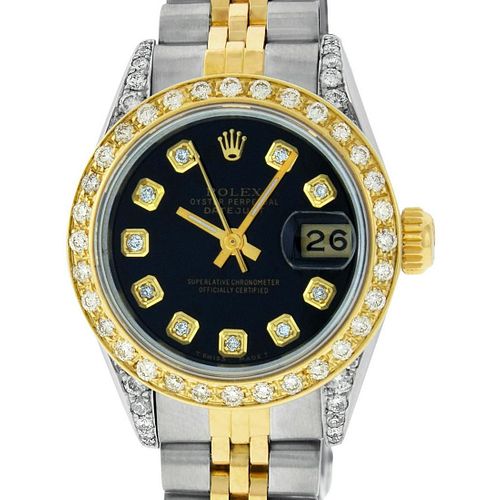 Rolex Ladies Datejust Watch SS & 18K Yellow Gold Black